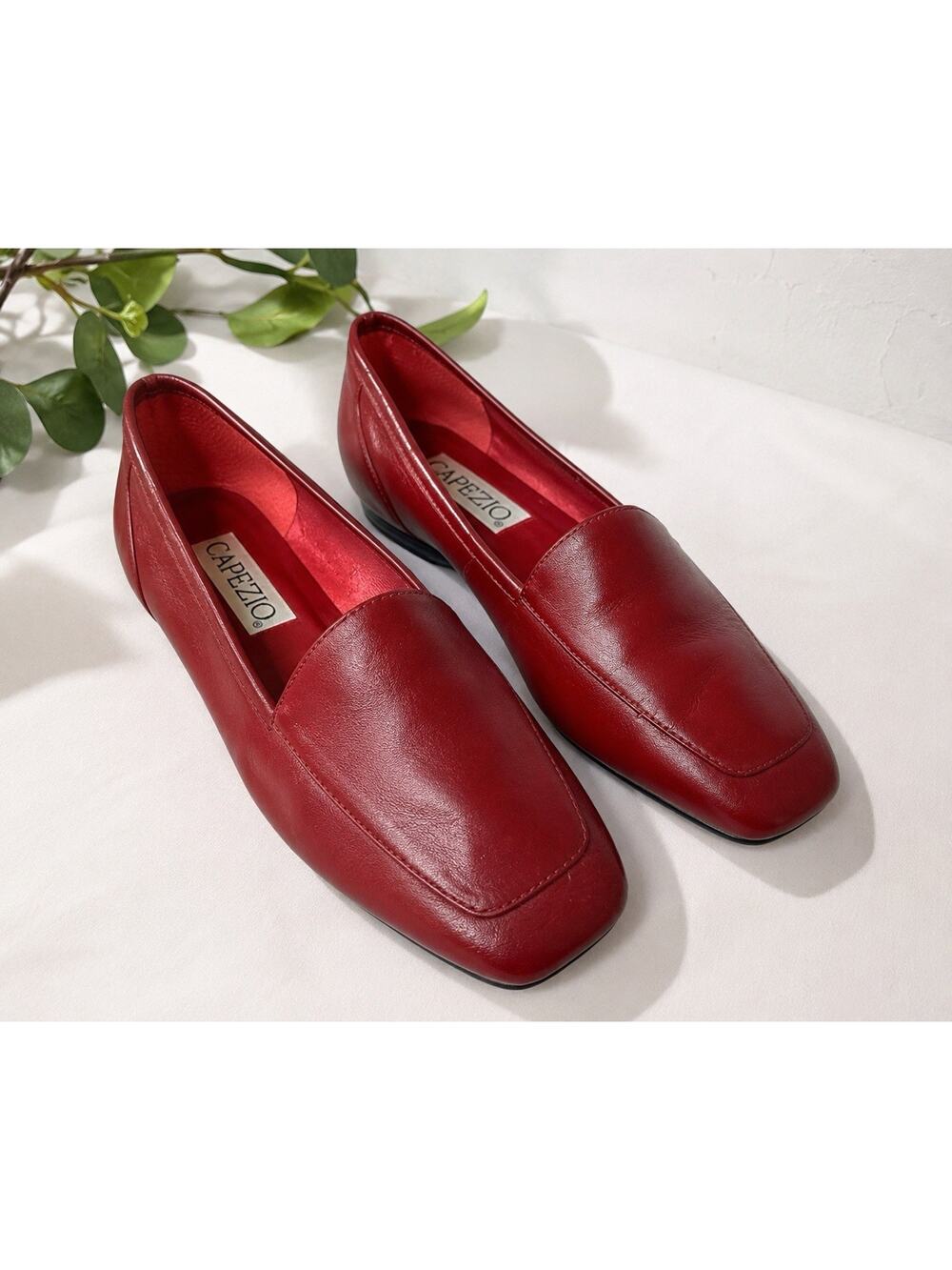 Capezio Red Leather Loafers Womens Size 8M Square Toe Slip On Flats